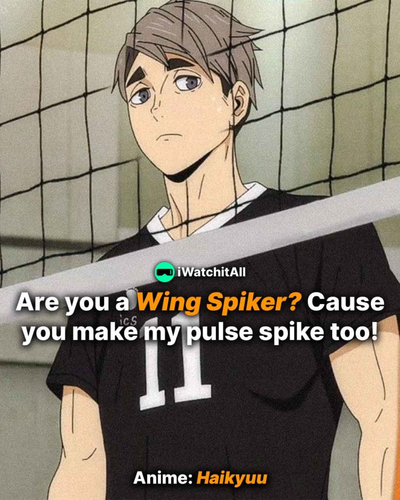 Haikyuu Are you a Wing Spiker Cause you make my pulse spike too!