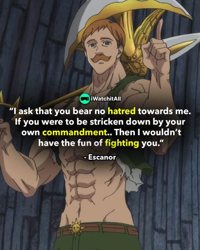 “I ask that you bear no hatred towards me. If you were to be stricken down by your own commandment.. Then I wouldn’t have the fun of fighting you.”